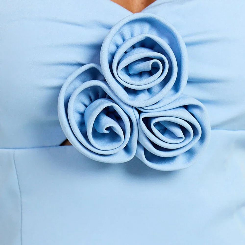 Showpo. Odelle Mini Dress - Tulip Hem Cut Out 3D Floral Dress in Blue - Picture 4 of 9